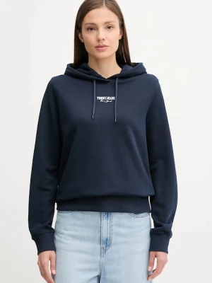 Tommy Jeans bluza bawełniana damska kolor granatowy z kapturem z nadrukiem DW0DW20943