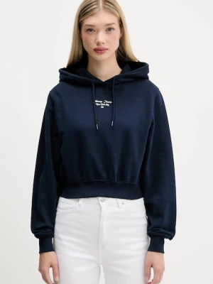 Tommy Jeans bluza bawełniana damska kolor granatowy z kapturem z nadrukiem DW0DW22170