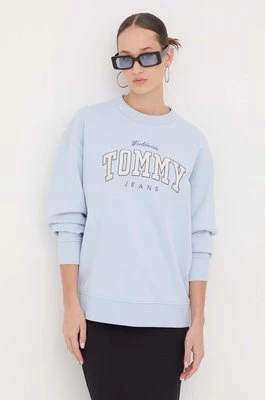Tommy Jeans bluza bawełniana damska kolor niebieski z aplikacją DW0DW17339