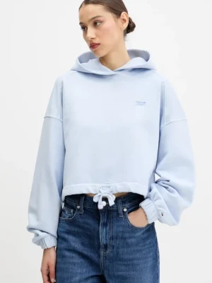 Tommy Jeans bluza bawełniana damska kolor niebieski z kapturem gładka DW0DW20314