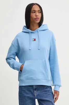 Tommy Jeans bluza bawełniana damska kolor niebieski z kapturem z aplikacją DW0DW17326