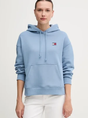 Tommy Jeans bluza bawełniana damska kolor niebieski z kapturem z aplikacją DW0DW19414
