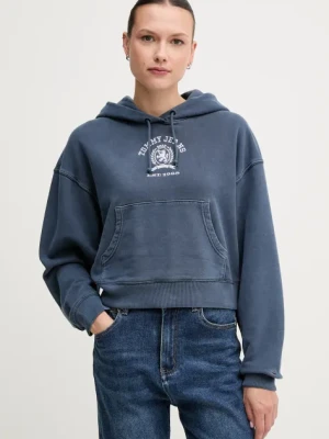 Tommy Jeans bluza bawełniana damska kolor niebieski z kapturem z aplikacją DW0DW20311