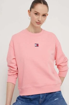 Tommy Jeans bluza bawełniana damska kolor różowy z aplikacją DW0DW17325