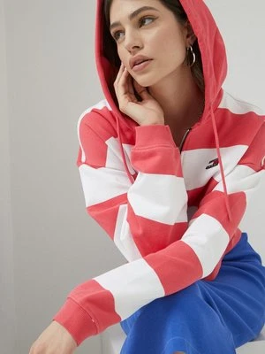 Zdjęcie produktu Tommy Jeans bluza bawełniana damska kolor różowy z kapturem wzorzysta