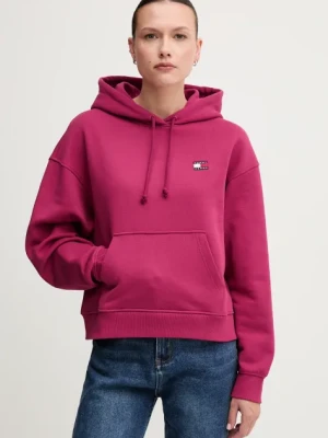 Tommy Jeans bluza bawełniana damska kolor różowy z kapturem z aplikacją DW0DW19414