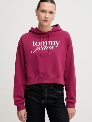 Tommy Jeans bluza bawełniana damska kolor różowy z kapturem z nadrukiem DW0DW20306