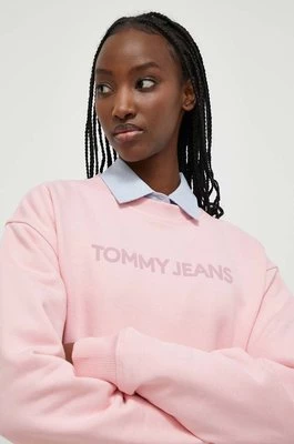 Tommy Jeans bluza bawełniana damska kolor różowy z nadrukiem DW0DW17327
