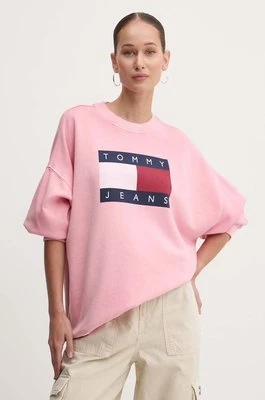 Tommy Jeans bluza bawełniana damska kolor różowy z nadrukiem DW0DW18623