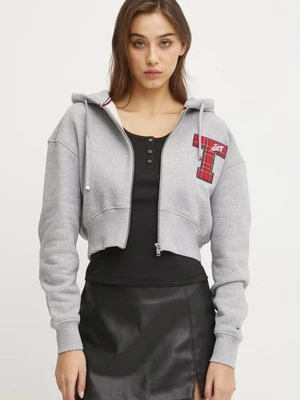 Tommy Jeans bluza bawełniana damska kolor szary z kapturem melanżowa DW0DW20535