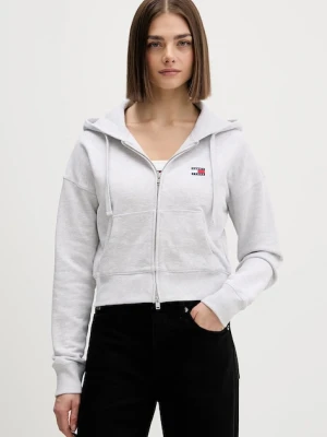 Tommy Jeans bluza bawełniana damska kolor szary z kapturem melanżowa DW0DW21976