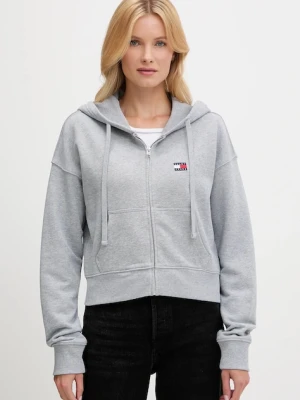 Tommy Jeans bluza bawełniana damska kolor szary z kapturem z aplikacją DW0DW21147