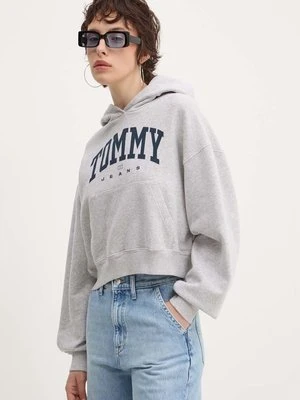 Tommy Jeans bluza bawełniana damska kolor szary z kapturem z nadrukiem DW0DW19291