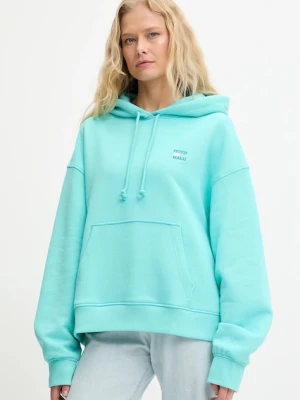 Tommy Jeans bluza bawełniana damska kolor turkusowy z kapturem z aplikacją DW0DW19414