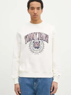 Tommy Jeans bluza bawełniana męska kolor beżowy z aplikacją DM0DM20640