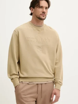 Tommy Jeans bluza bawełniana męska kolor beżowy z aplikacją DM0DM20827