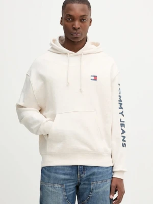 Tommy Jeans bluza bawełniana męska kolor beżowy z kapturem z nadrukiem DM0DM21834