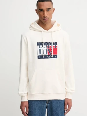 Tommy Jeans bluza bawełniana męska kolor beżowy z kapturem z nadrukiem DM0DM22092