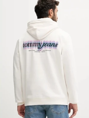 Tommy Jeans bluza bawełniana męska kolor beżowy z kapturem z nadrukiem DM0DM22112