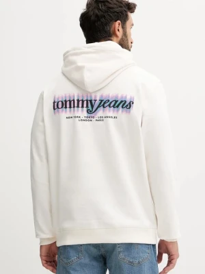Tommy Jeans bluza bawełniana męska kolor beżowy z kapturem z nadrukiem DM0DM22112