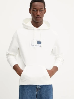 Tommy Jeans bluza bawełniana męska kolor biały z kapturem z aplikacją DM0DM21623