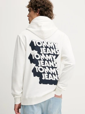 Tommy Jeans bluza bawełniana męska kolor biały z kapturem z nadrukiem DM0DM21625
