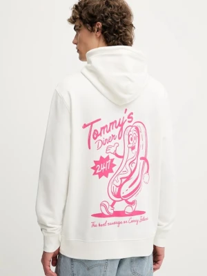 Tommy Jeans bluza bawełniana męska kolor biały z kapturem z nadrukiem DM0DM21798