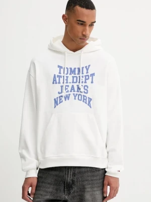 Tommy Jeans bluza bawełniana męska kolor biały z kapturem z nadrukiem DM0DM22082