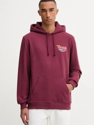 Tommy Jeans bluza bawełniana męska kolor bordowy z kapturem z nadrukiem DM0DM22086