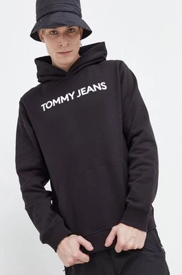 Tommy Jeans bluza bawełniana męska kolor czarny z kapturem z nadrukiem DM0DM18413