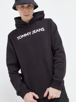 Tommy Jeans bluza bawełniana męska kolor czarny z kapturem z nadrukiem DM0DM18413