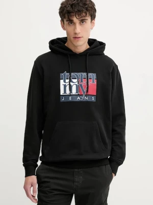 Tommy Jeans bluza bawełniana męska kolor czarny z kapturem z nadrukiem DM0DM22092