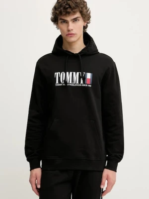 Tommy Jeans bluza bawełniana męska kolor czarny z kapturem z nadrukiem DM0DM22144