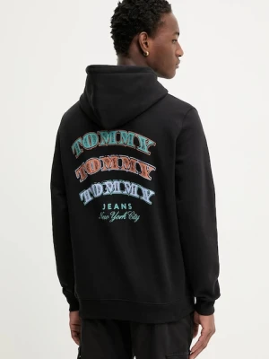 Tommy Jeans bluza bawełniana męska kolor czarny z kapturem z nadrukiem DM0DM22365