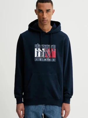 Tommy Jeans bluza bawełniana męska kolor granatowy z kapturem z nadrukiem DM0DM22092