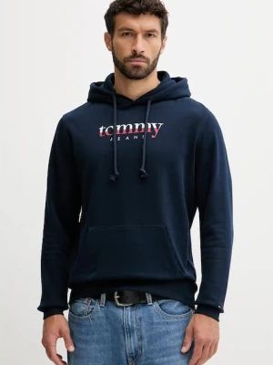 Tommy Jeans bluza bawełniana męska kolor granatowy z kapturem z nadrukiem DM0DM22113
