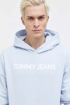 Tommy Jeans bluza bawełniana męska kolor niebieski z kapturem z nadrukiem DM0DM18413