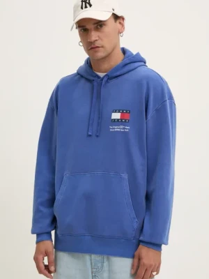 Tommy Jeans bluza bawełniana męska kolor niebieski z kapturem z nadrukiem DM0DM20500