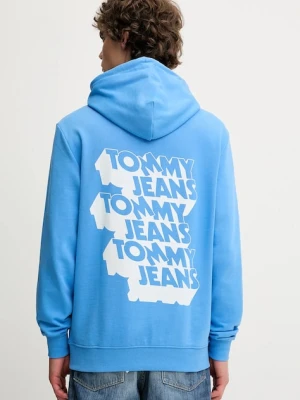 Tommy Jeans bluza bawełniana męska kolor niebieski z kapturem z nadrukiem DM0DM21625