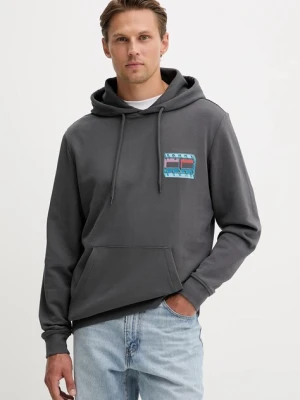 Tommy Jeans bluza bawełniana męska kolor szary z kapturem z nadrukiem DM0DM22077