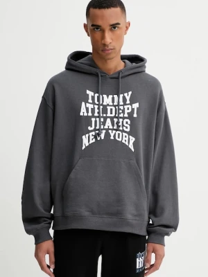 Tommy Jeans bluza bawełniana męska kolor szary z kapturem z nadrukiem DM0DM22082