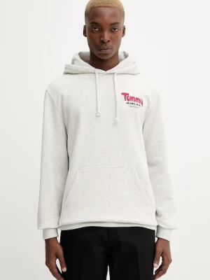 Tommy Jeans bluza bawełniana męska kolor szary z kapturem z nadrukiem DM0DM22086