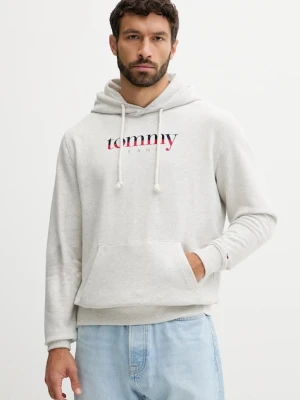 Tommy Jeans bluza bawełniana męska kolor szary z kapturem z nadrukiem DM0DM22113