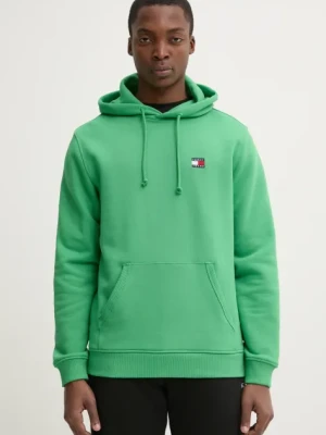 Tommy Jeans bluza bawełniana męska kolor zielony z kapturem gładka DM0DM20258