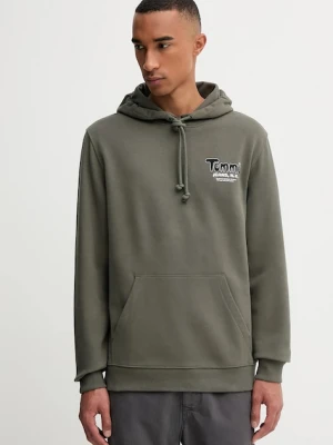 Tommy Jeans bluza bawełniana męska kolor zielony z kapturem z nadrukiem DM0DM22086