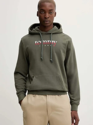 Tommy Jeans bluza bawełniana męska kolor zielony z kapturem z nadrukiem DM0DM22113
