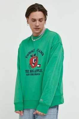 Tommy Jeans bluza bawełniana męska kolor zielony z nadrukiem