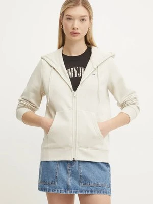 Tommy Jeans bluza damska kolor beżowy z kapturem gładka DW0DW19729