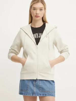 Tommy Jeans bluza damska kolor beżowy z kapturem gładka DW0DW19729