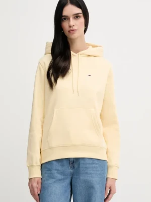 Tommy Jeans bluza damska kolor beżowy z kapturem gładka DW0DW19958